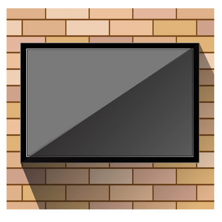 TV on wall orange brickのイラスト素材