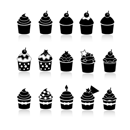 Vector black and white cupcakes iconsのイラスト素材