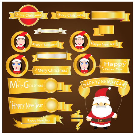 Gold ribbons merry christmas and happy new yearのイラスト素材