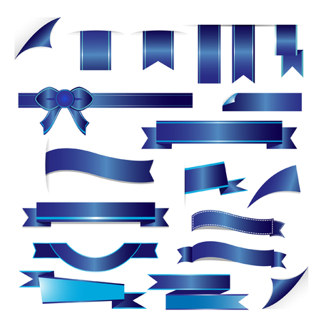 Blue ribbons set isolated on white backgroundのイラスト素材