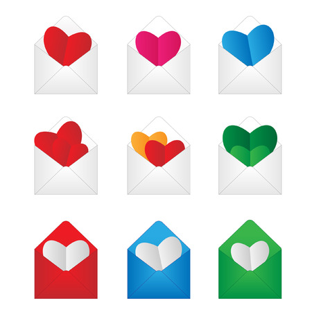 Set envelop with paper hearts insideのイラスト素材