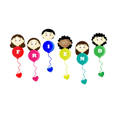 Friendship day title children balloons flags vectorのイラスト素材