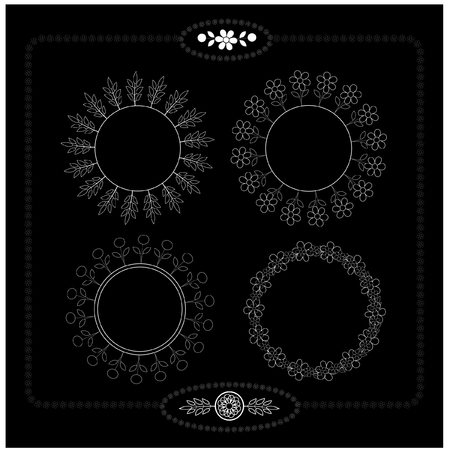 Floral frame with leaves black and whiteのイラスト素材