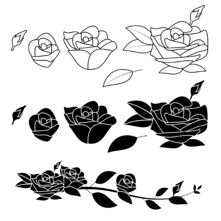 Rose flower vector black and whiteのイラスト素材