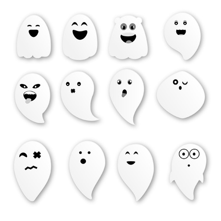 Cute ghosts on white backgroundのイラスト素材