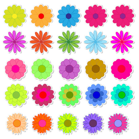Set of bright flower stickers vectorのイラスト素材