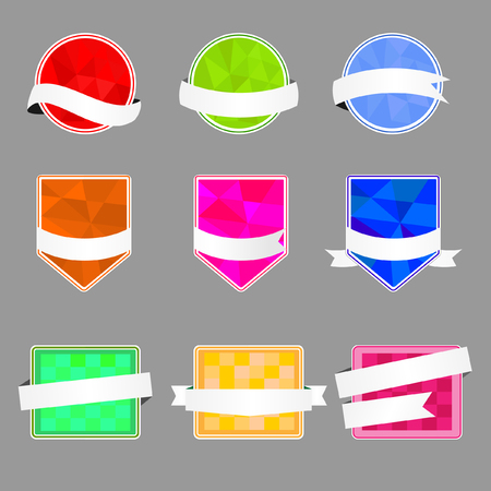 Set of banners with a polygonal background and ribbonのイラスト素材