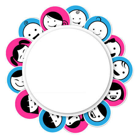 Circle banner with kids iconのイラスト素材
