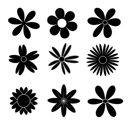 Vector black flowers icon setのイラスト素材