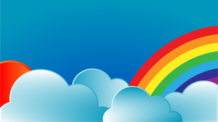 Rainbow with sun and cloudsのイラスト素材