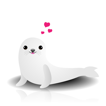 Cute seals with heart shape on white backgroundのイラスト素材