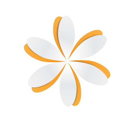 Orange paper cutout flower on white background, vector illustration.のイラスト素材