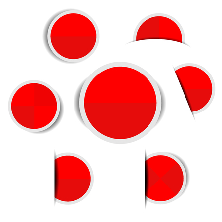 Red paper circle stickers with shadows, vector illustration.のイラスト素材