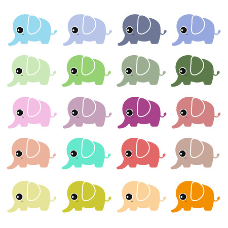 Cute elephant vector set different colors on white background.のイラスト素材