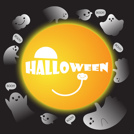 Cute ghosts with moon background halloweenのイラスト素材
