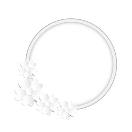 Circle paper frame with paper flowersのイラスト素材