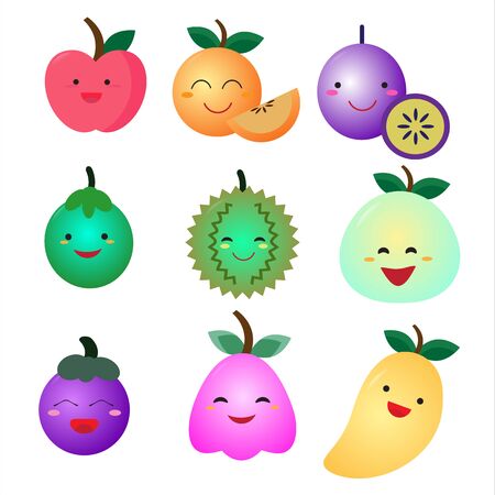 Cute fruit flat icon setのイラスト素材