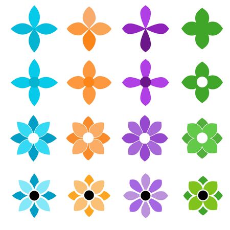 colorful flower icon set on a white backgroundのイラスト素材