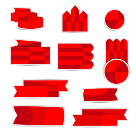 Red banner ribbon with stickers and decorationsのイラスト素材