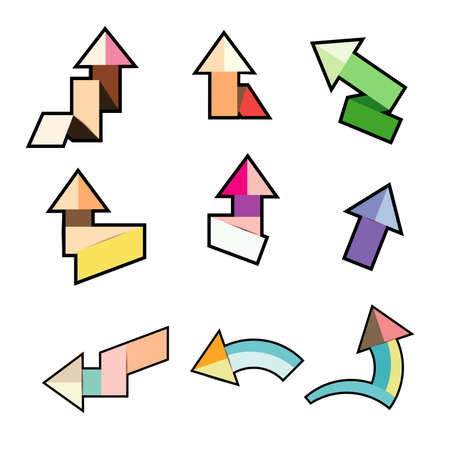 Cute Colorful paper arrow stickers with shadowsのイラスト素材