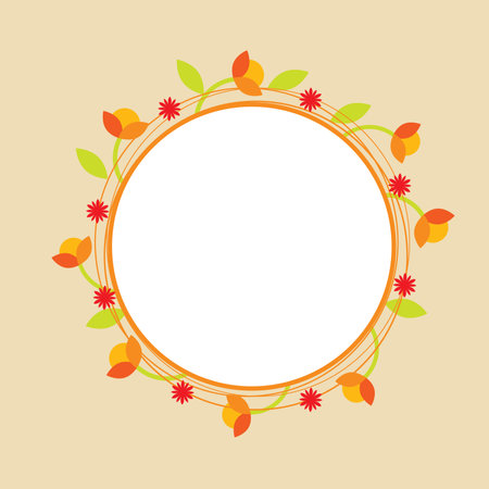 Orange Doodle Circle Flower Wreathのイラスト素材