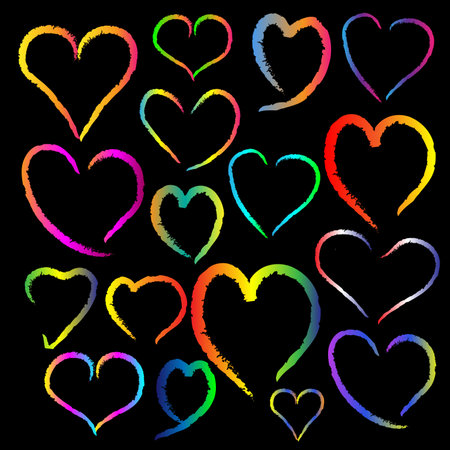 Colorful chalk heart image on black backgroundのイラスト素材