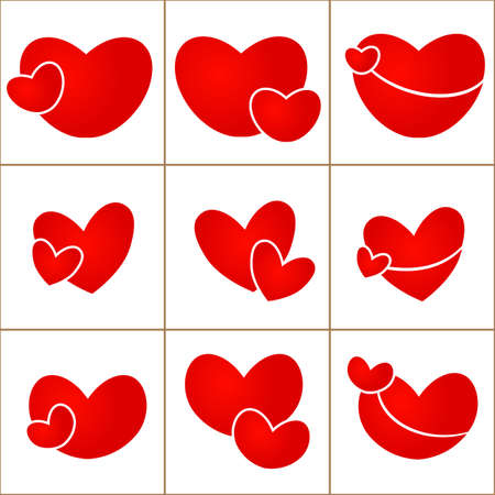 Set of red valentine hearts on white backgroundのイラスト素材
