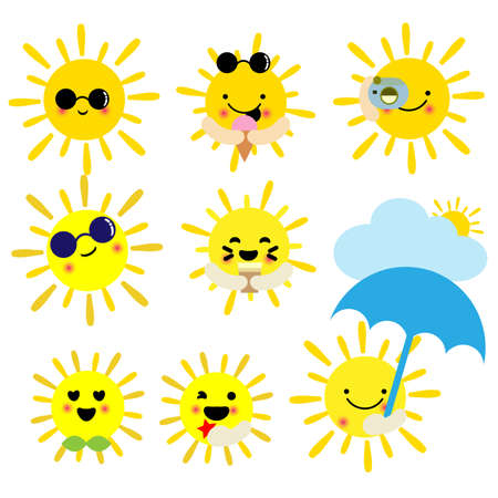 Cute cartoon summer sun on white backgroundのイラスト素材