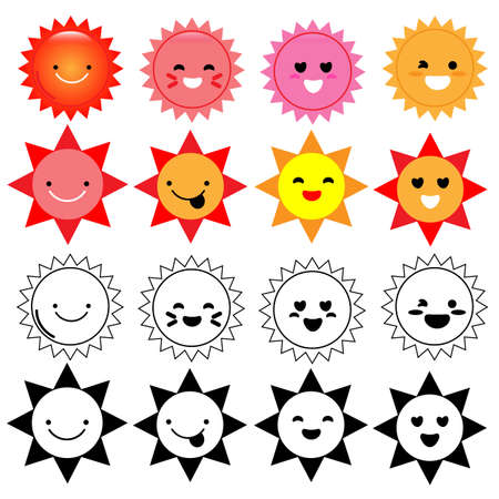 Happy cartoon sun on white backgroundのイラスト素材