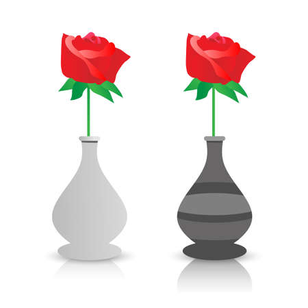 A red rose in a gray vase on a white backgroundのイラスト素材