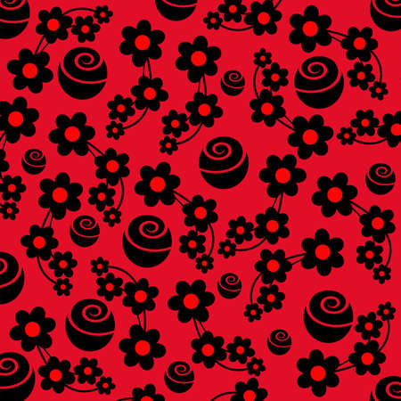 Black rose retro flower on red backgroundのイラスト素材