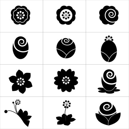 Various kind of flower icon on white backgroundのイラスト素材