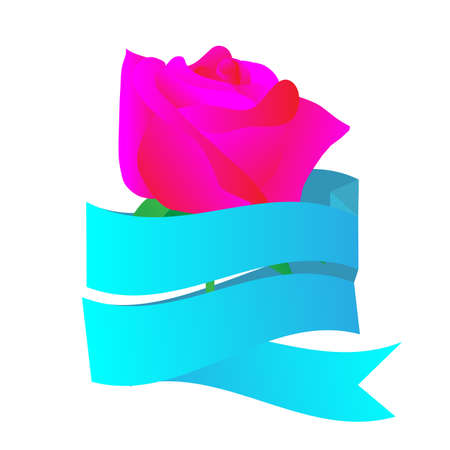 Pink rose with blue ribbon on white backgroundのイラスト素材