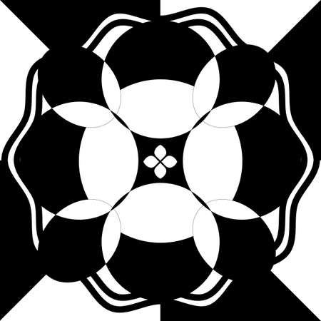 Black line flower pattern in a square shapeのイラスト素材