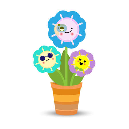 Lovely flowers in pots on white backgroundのイラスト素材