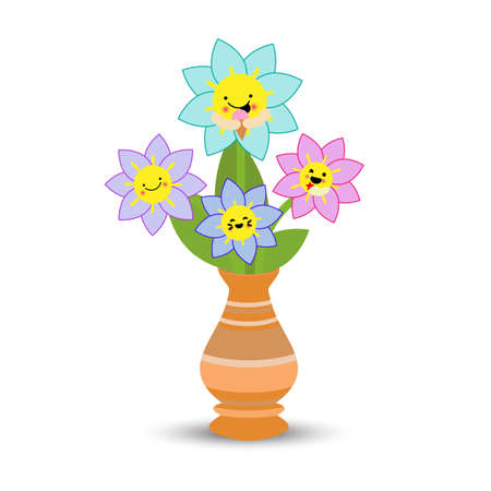Cute flowers in pots on white backgroundのイラスト素材