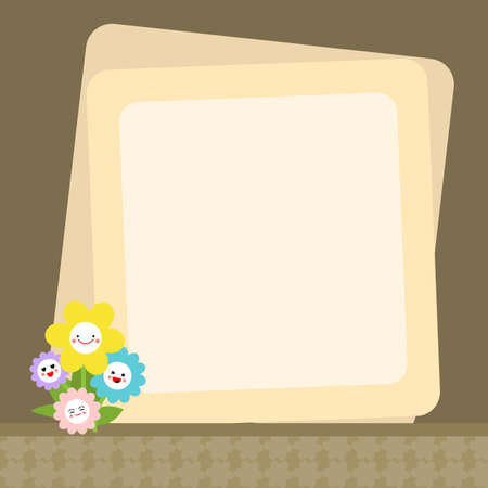 Cute smiley flowers with message paperのイラスト素材