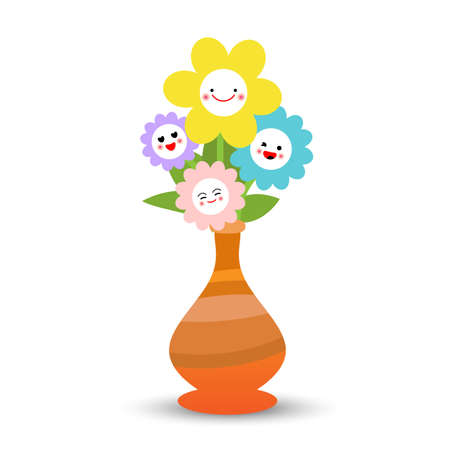 Cute smiling flower in pot on white backgroundのイラスト素材