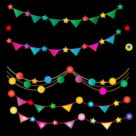 Decorate the party in different colors on black backgroundのイラスト素材