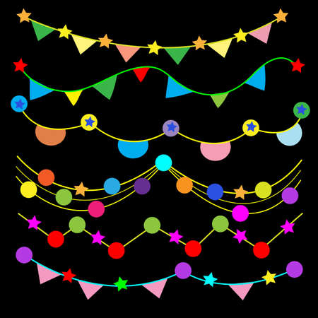 Decorate the party in different colors on black backgroundのイラスト素材