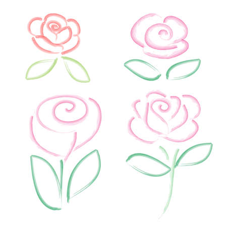Set watercolor flower elements on white backgroundのイラスト素材