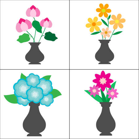 Cute flowers in pots on white backgroundのイラスト素材