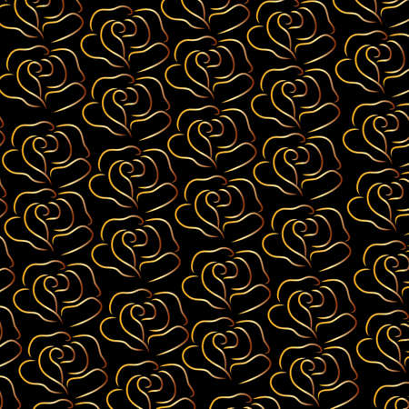 Golden rose pattern on black backgroundのイラスト素材