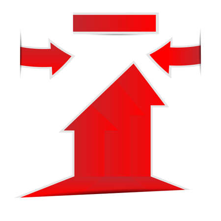 Red paper arrow sticker with shadow on white backgroundのイラスト素材