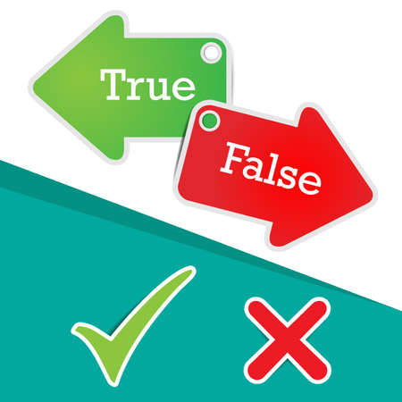 Labels True or False text with check marks and wrong marksのイラスト素材