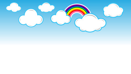 Blue background with paper clouds and rainbowのイラスト素材