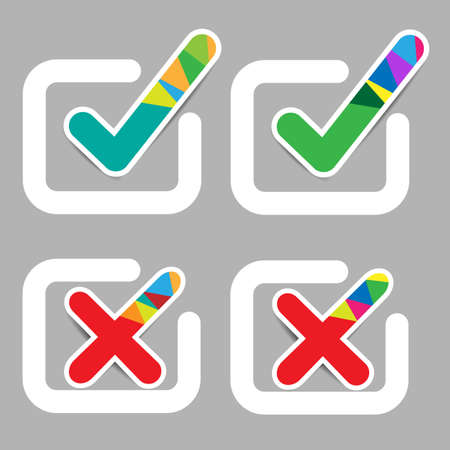 Check mark and wrong mark colorful with shiny stickersのイラスト素材