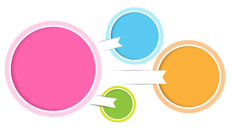 Brightly colored circles are placed on white paperの写真素材