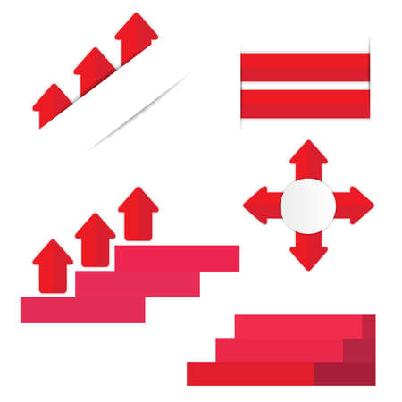 Red paper arrows with shadow stickers and stepsのイラスト素材