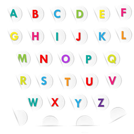 Multicolored letters a to z in white paper circle and shadowの写真素材